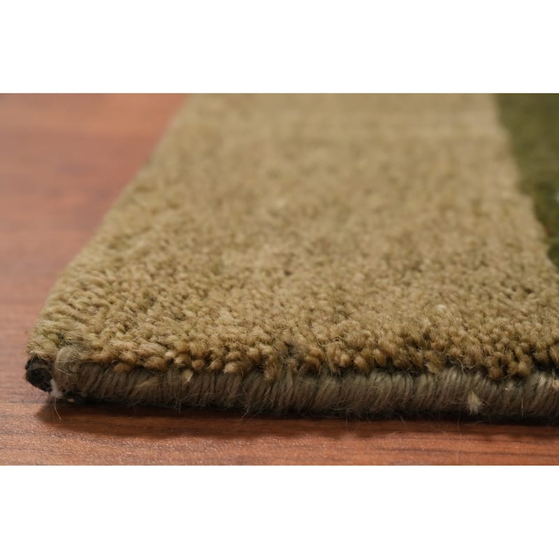 Hand Knotted Oriental 100% Wool Carpet Modern Solid Green Gabbeh Runner Rug - 9' 10'' X 2' 10''
