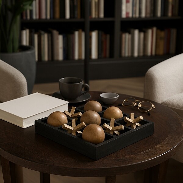 Sagebrook Home Elegant Mango Wood and Metal 10x10 Tic Tac Toe