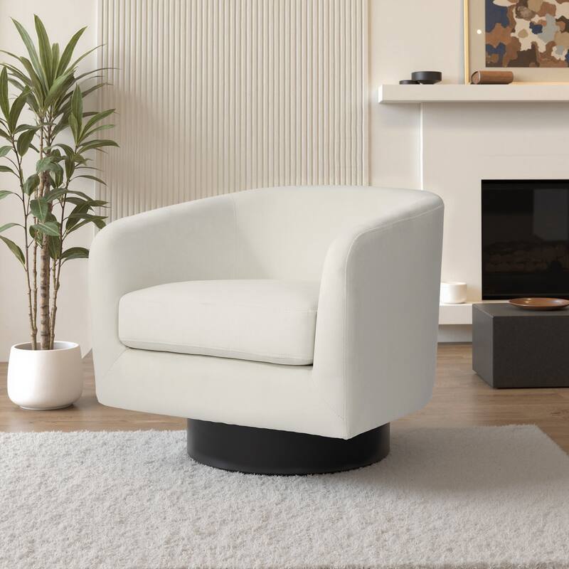 Modern Upholstered 360 degree Swivel Accent Arm Chair - 31" W × 29" D × 29" H - Ivory