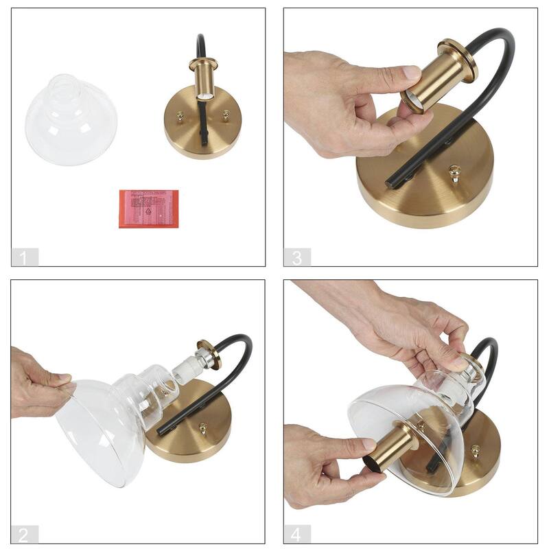 Modern Black Gold 1-Light Wall Sconce Lighting Glass Bathroom Vanity Lights - 5.5" L x 7.5" W x 8" H