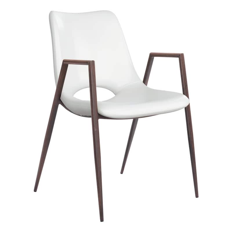 Set of 2 Upholstered Open Back Dining Armchairs with Metal Legs - 21.7” x 23.2” x 32.5” - White-Brown