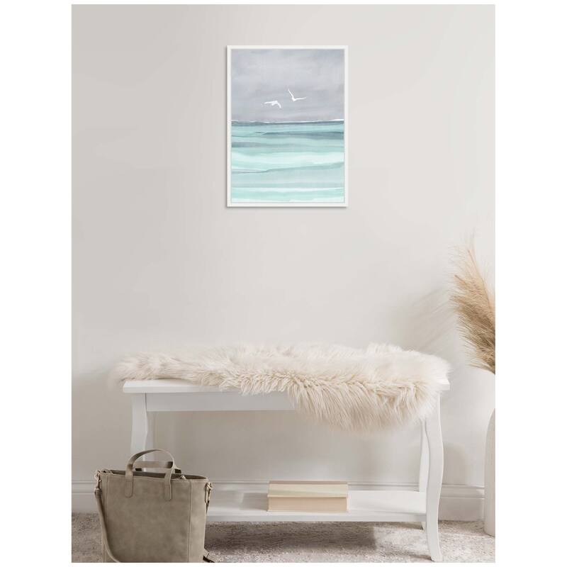 Kate and Laurel Sylvie Sea and Seagulls Framed Canvas by Nikita Jariwala