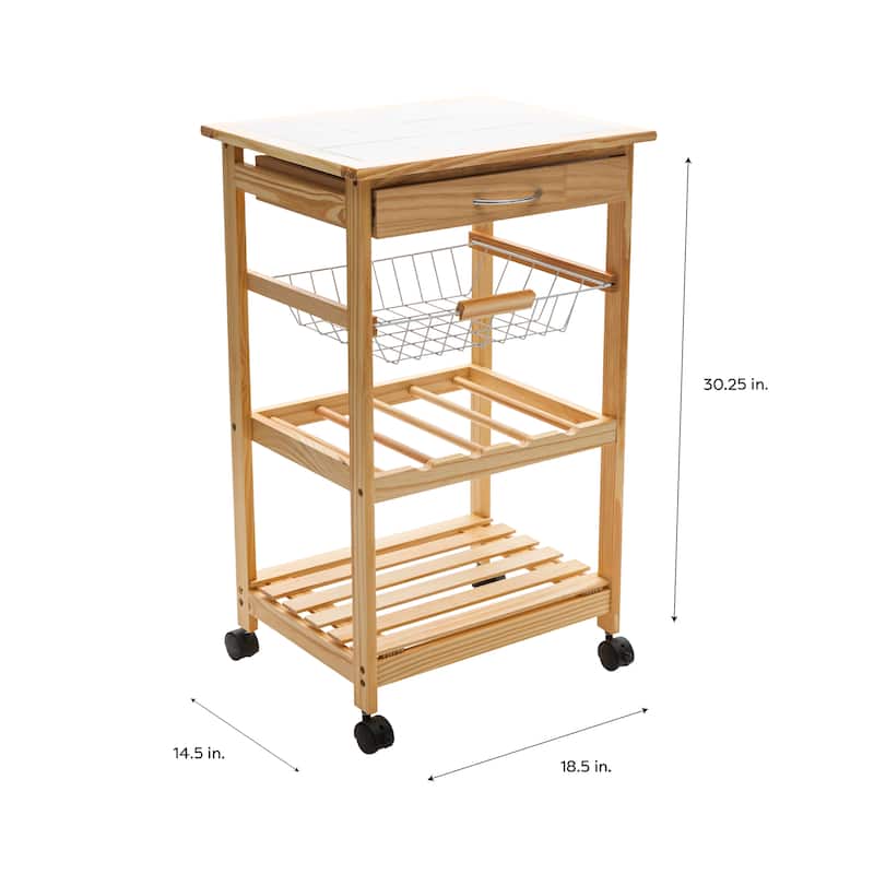 Organize It All Rolling Kitchen Cart with Ceramic Countertop - 18.50 x 14.50 x 30.00"
