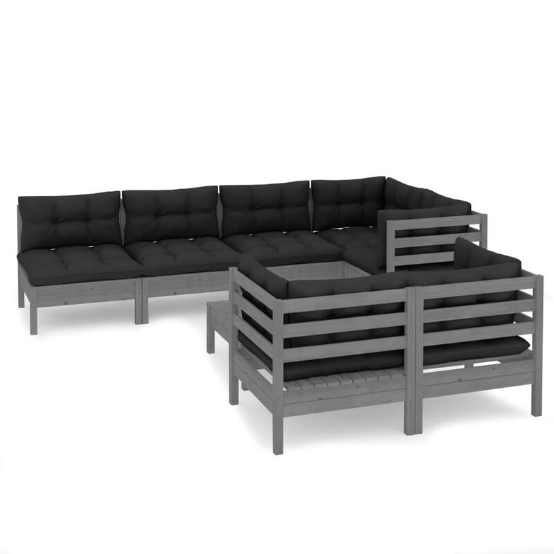 vidaXL Solid Pinewood Patio Lounge Set 9 Piece with Cushions Multi Colors