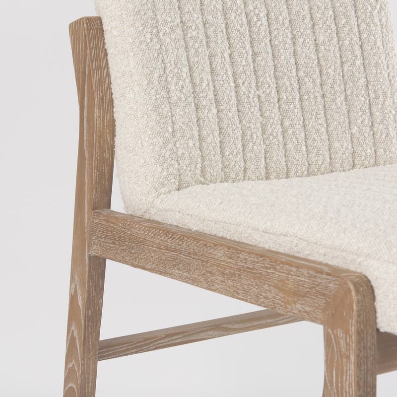 Tahoe Cream Boucle Fabric Seat With Light Brown Solid Wood Frame Armless Dining Chair - 20"W x 24.8"D x 33.6"H