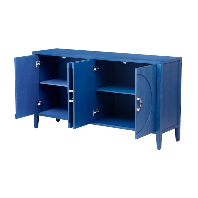 4 Door Cupboard Sideboard with Rounded Door Accent, Storage Cabinet with Metal Support legs and Rounded Metal Door Handle