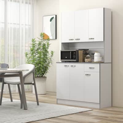 Buffet Cabinet Pantry Cabinet with Microwave Hutch and Adjustable Shelves, Tall Kitchen Storage Organizer with Drawer