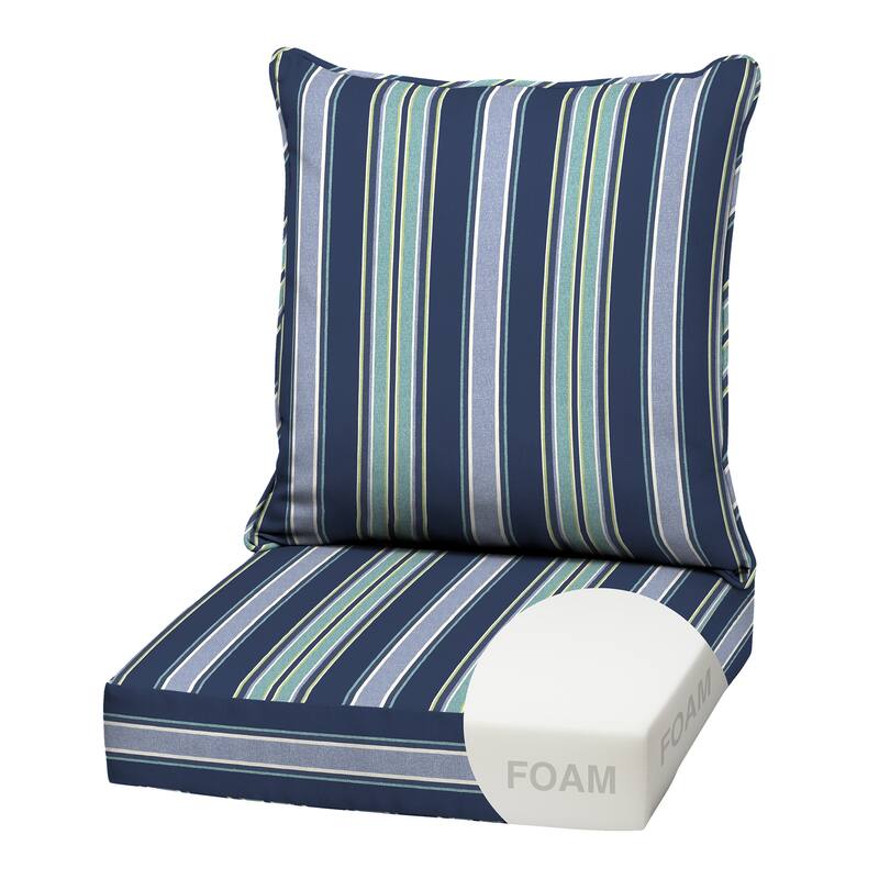 ARDEN Outdoor Foam Deep Seat Cushion Set, 22 in x 24 in - Sapphire Aurora Blue Stripe