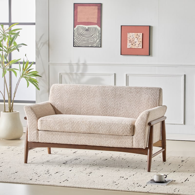 Mokena Modern Fabric Loveseat with Track Arms by Christopher Knight Home - Almond+Walnut