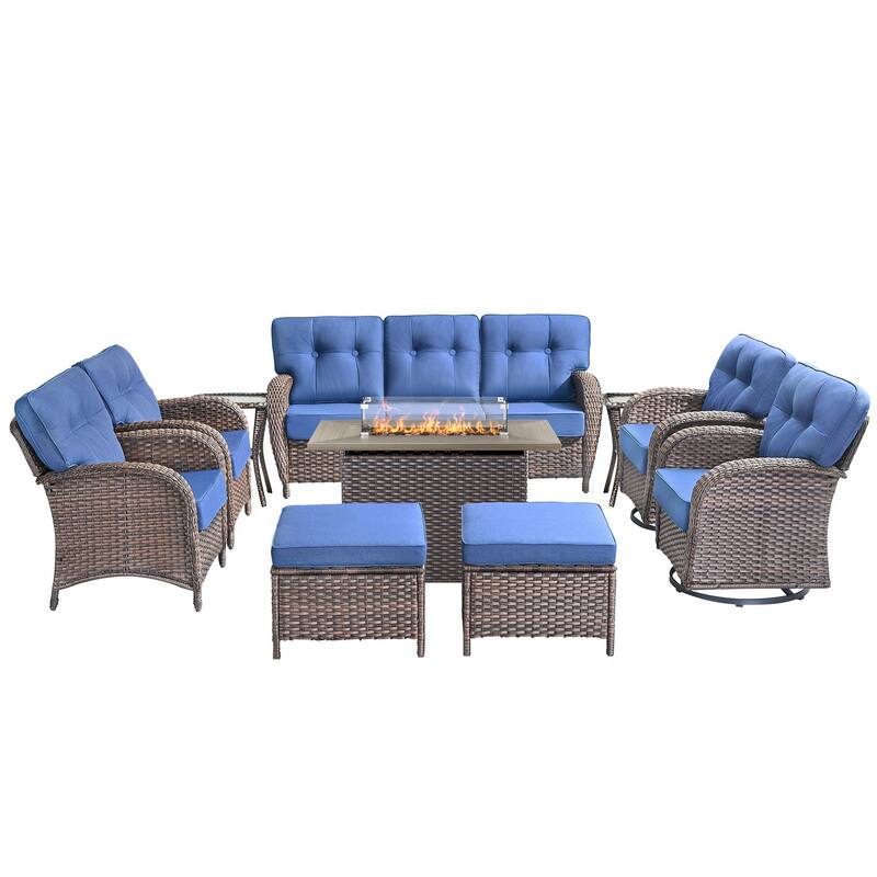 10-Piece Outdoor Sofa Chair with 41" Fire Table