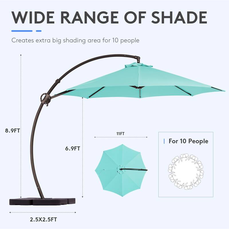 11 ft.Aluminum Curvy Cantilever Offset Hanging Patio Umbrella With Sandbag Base
