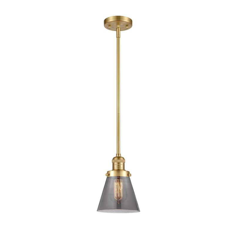 Innovations Lighting Franklin Restoration Cone - 1 Light 6" Stem Hung Mini Pendant - Satin Gold/Light Smoke
