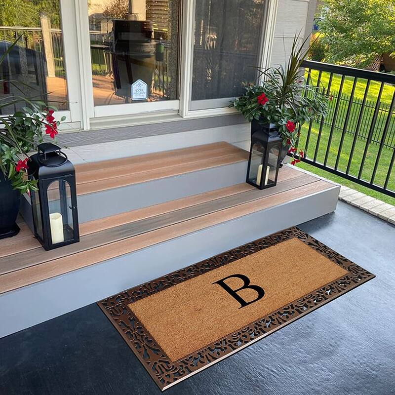 A1HC Natural Coir Monogrammed Door Mat For Front Door, 30"X60", Anti-Shed Treated Durable Doormat for Outdoor Entrance