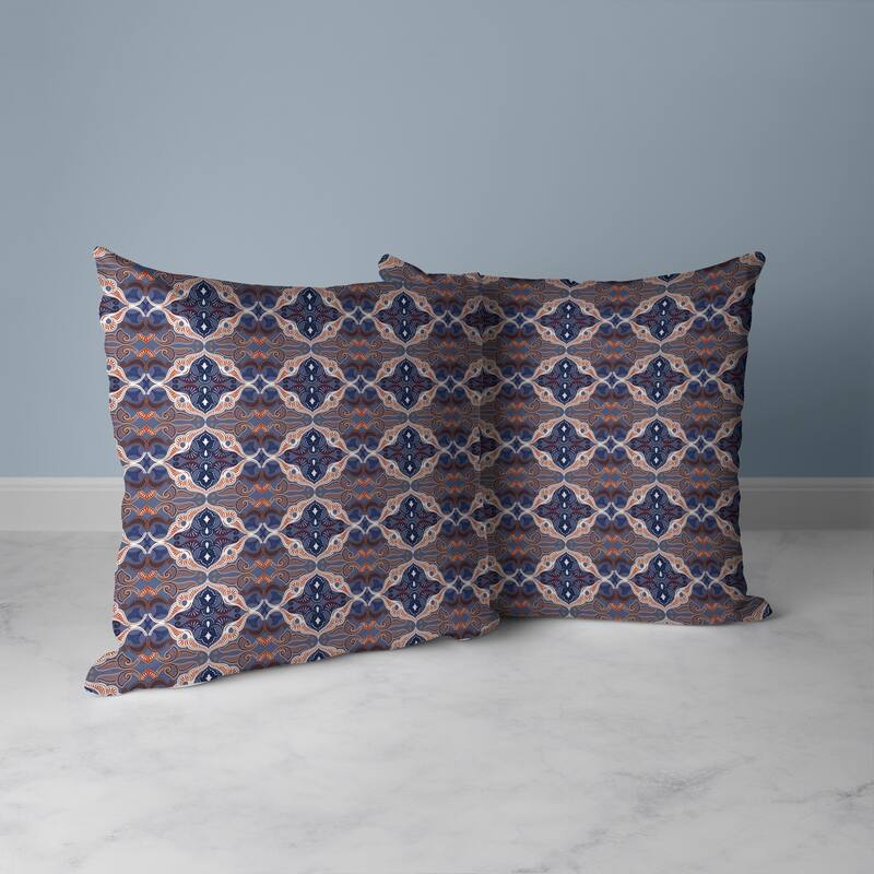 Floral Elegance Faux Suede Reversible Throw Pillow Blue and Red