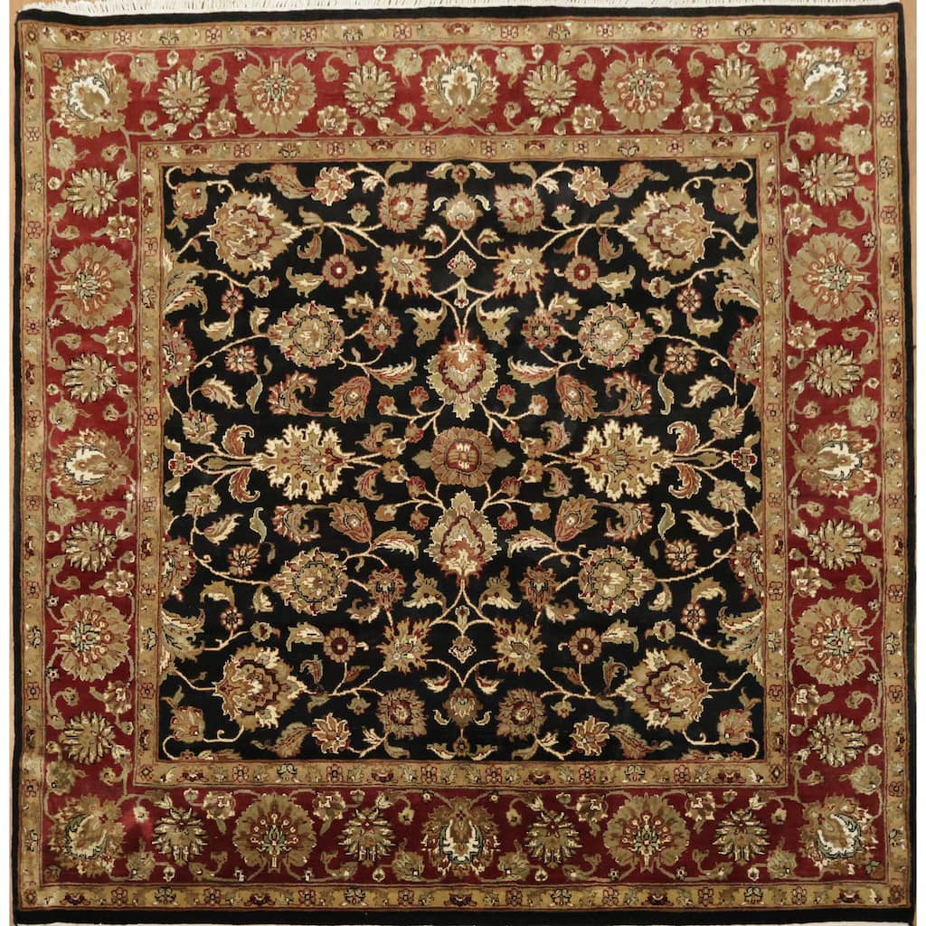 Hand Knotted Oriental 100% Wool Carpet Traditional All-Over Black Agra Area Rug - 8' 1'' X 8' 3''