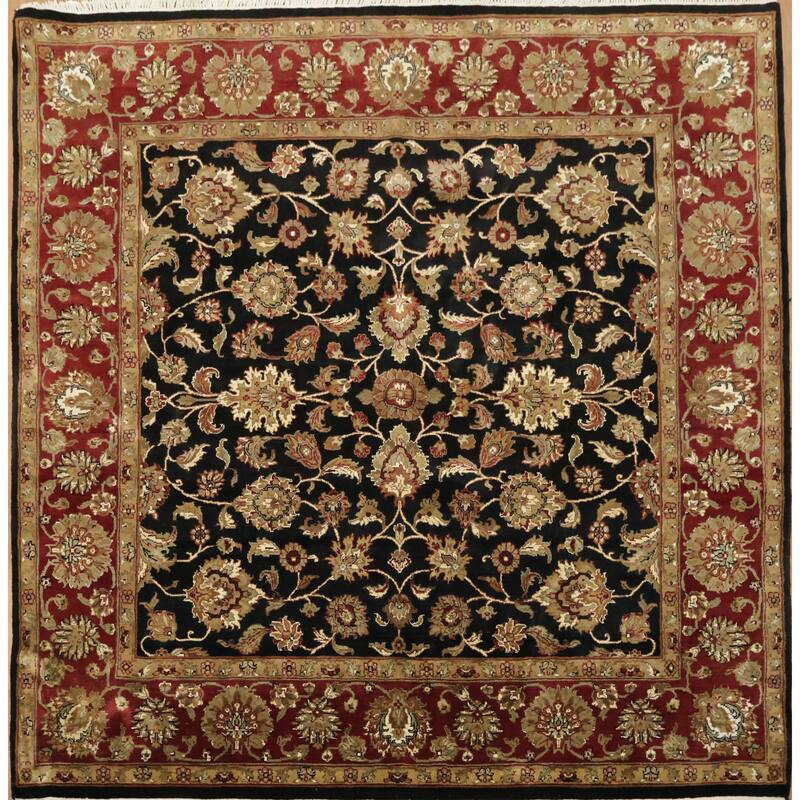 Hand Knotted Oriental 100% Wool Carpet Traditional All-Over Black Agra Area Rug - 8' 1'' X 8' 3''