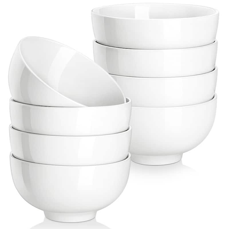 MALACASA 8-Piece Porcelain Cereal Bowl Soup Bowls Set - 10 Oz. - Ivory white
