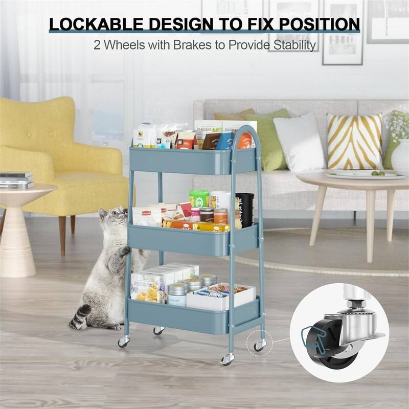 3 Tier Utility Rolling Cart - 15.94"D x 12.4"W x 30.51"H