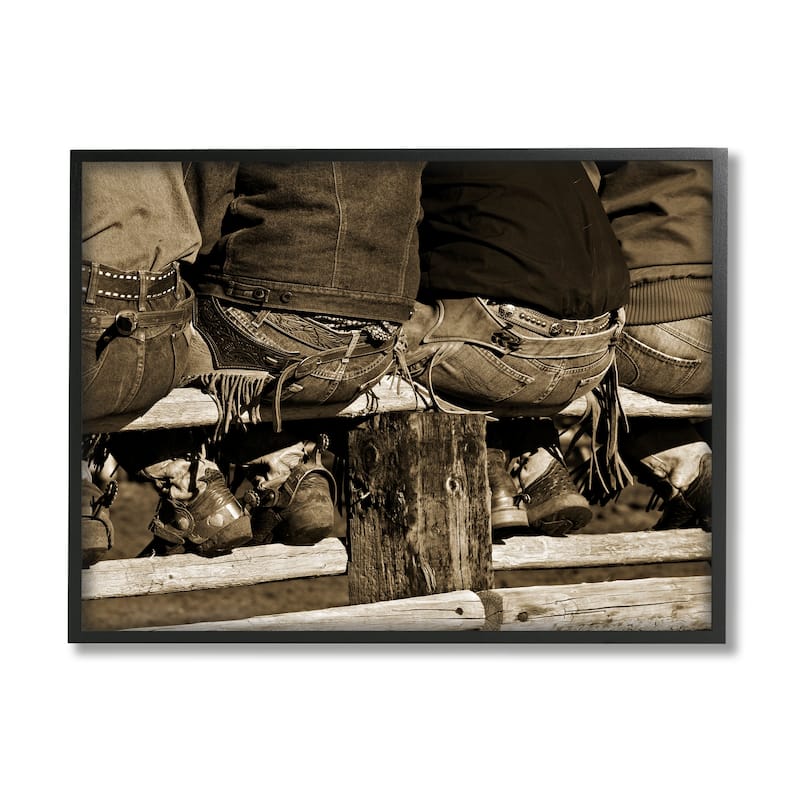 Stupell Vintage Western Cowboys Sitting Sepia Photography Framed Wall Art, Design by Lisa Dearing - 20 x 16 - Black