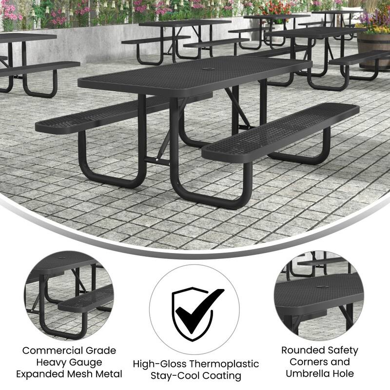 Commercial Grade Expanded Mesh Metal Outdoor Picnic Table with Anchors