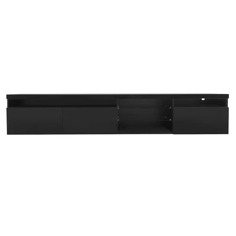 Black 94.5" TV Stand with 2 Glass Shelves and LED Color Changing Lights for TVs Up to 105"