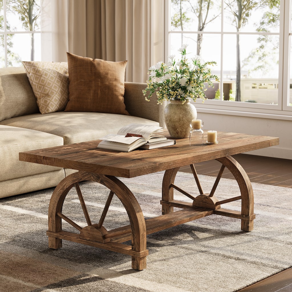 Solid Wood Coffee Table, Rectangular Cocktail Table, Living Room Center Tea Table