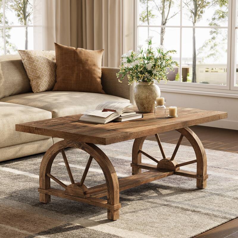 Solid Wood Coffee Table Rectangular Center Table for Living Room