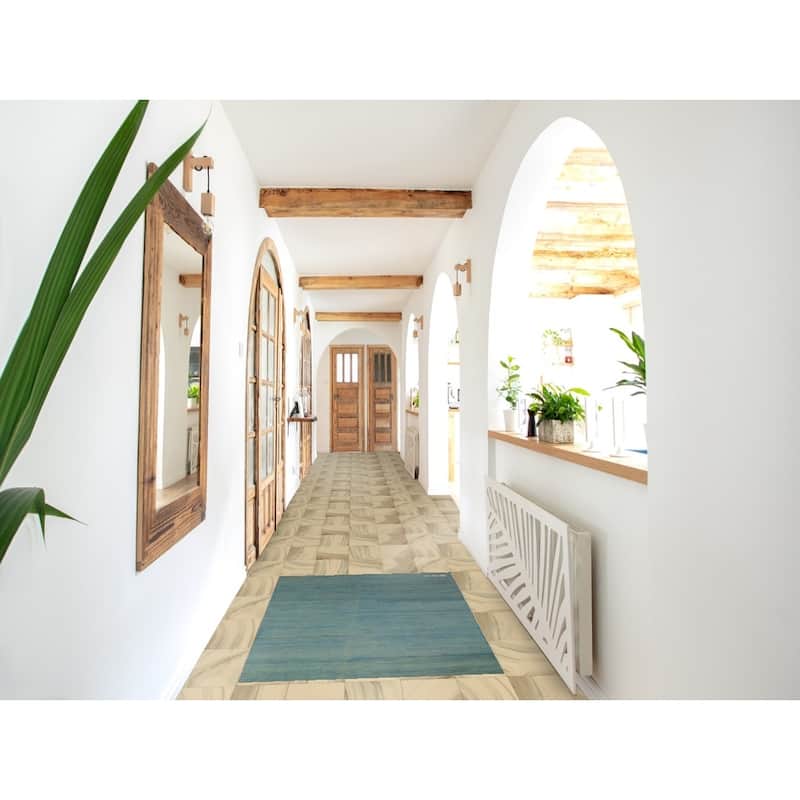 Blue Striped Gabbeh Modern Rug Handmade Wool Carpet - 2'8" x 4'1"