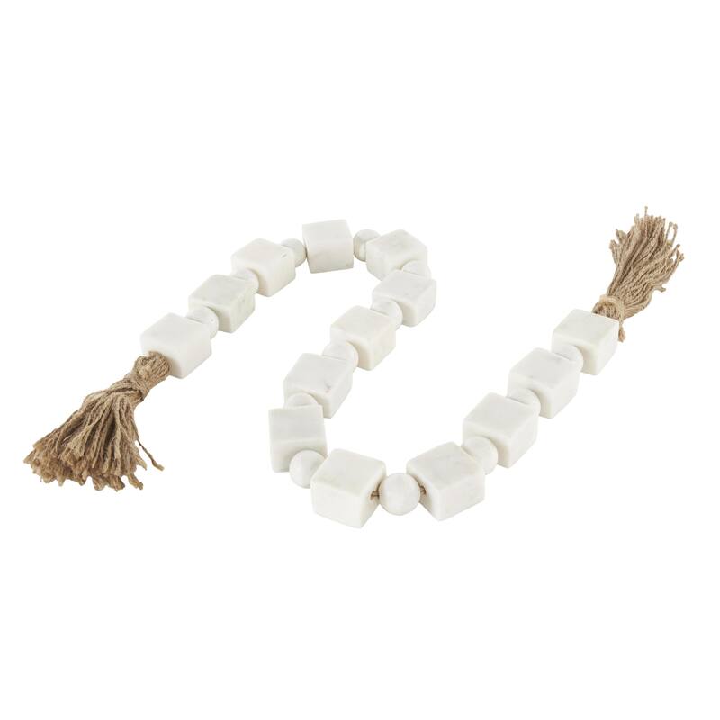 Marble Handmade Square Garland with Tassel with Knotted Brown Jute - White - Roche River Decor
