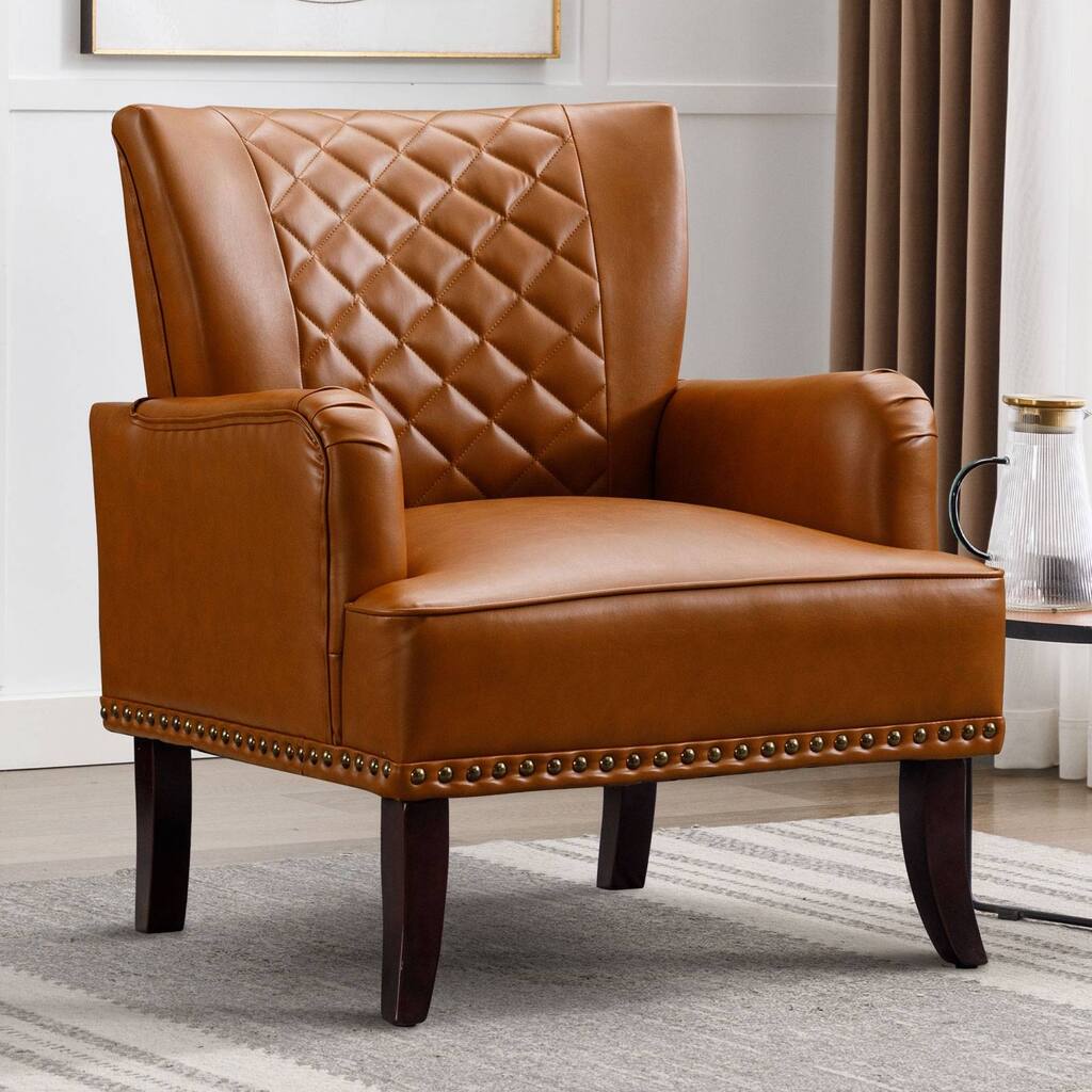 28.7" Wide Faux Leather Nailhead Trim Wingback Chair