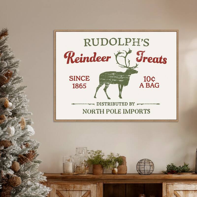 Christmas Farm Sign IV by Victoria Barnes Framed Canvas Wall Art Print - Sylvie Beaded Rustic Natural