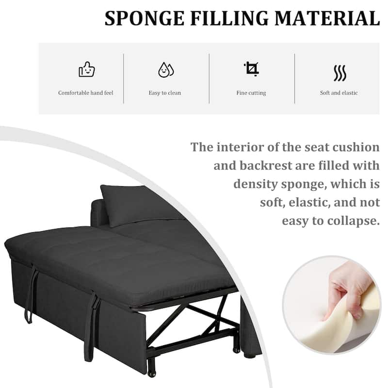 GDFStudio - Linen Convertible 61" Sofa Bed with Adjustable Backrest