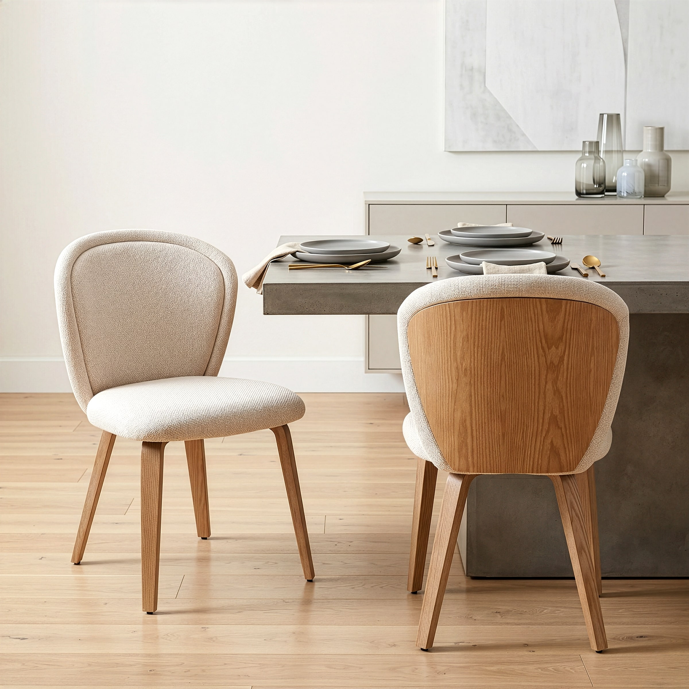 Bernt Beige Washed Woven Fabric Dining Chair with Wood Legs (Set of 2)