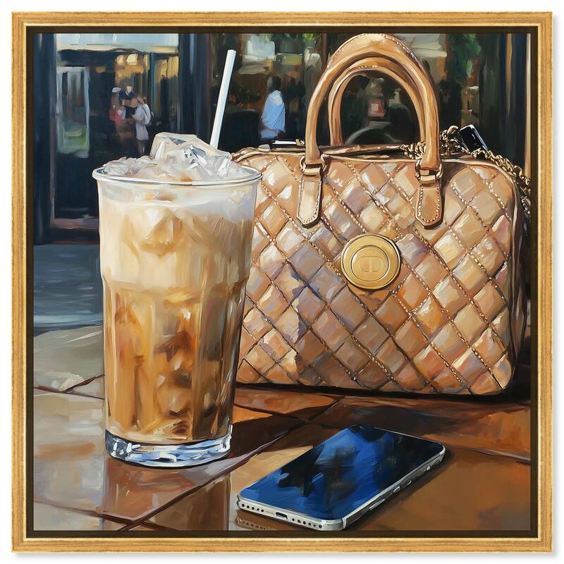 Out For Some Iced Coffee Canvas by Art Remedy - Gold - 20" x 20"