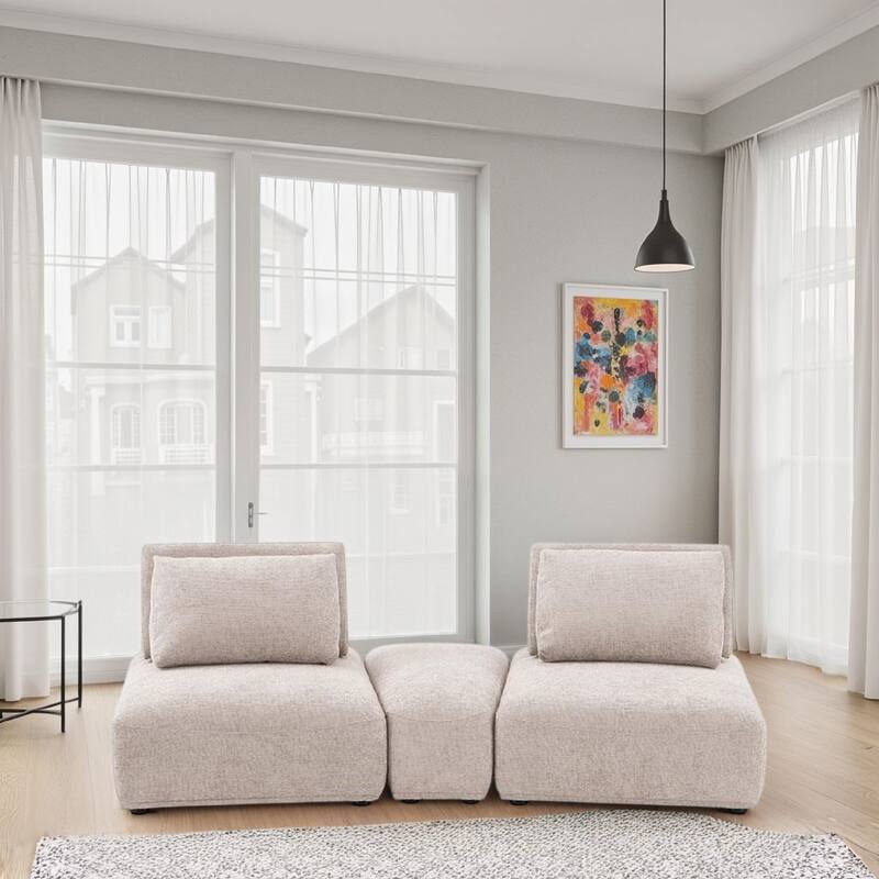 Stavan Modular Curved 2 Seat Sofa, Light Brown Boucle Adjustable Back