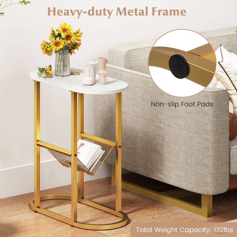 Costway End Table with Faux Marble Tabletop & Magazine Holder - See Details
