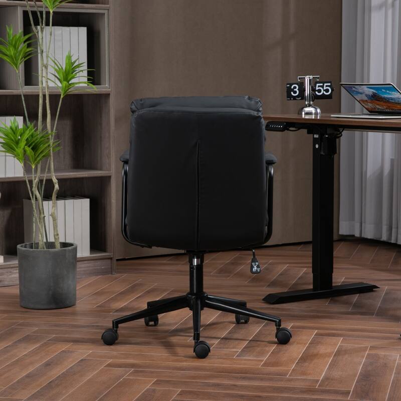 Mid-back Home Office Chair PU Leather Computer Chair with Padded Armrests Tilted and Wheels, for Office