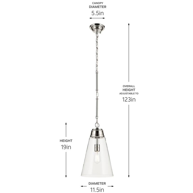 Kichler Lighting Marsailli 19" 1-Light Medium Pendant with Clear Glass in Brushed Nickel - 11.5