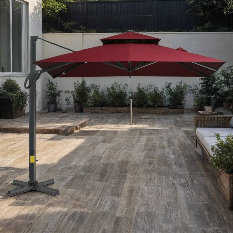 10ft Hanging Cantilever Umbrella with Aluminum Cross Base and Tilt