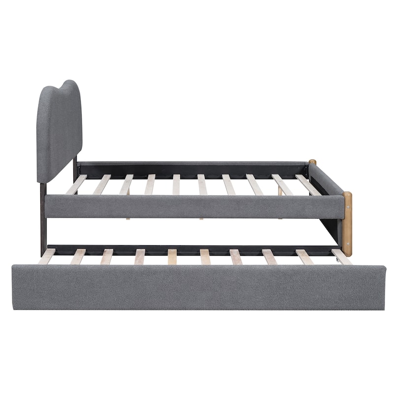 Berber Fleece Upholstered Platform Bed with Twin Trundle Bed