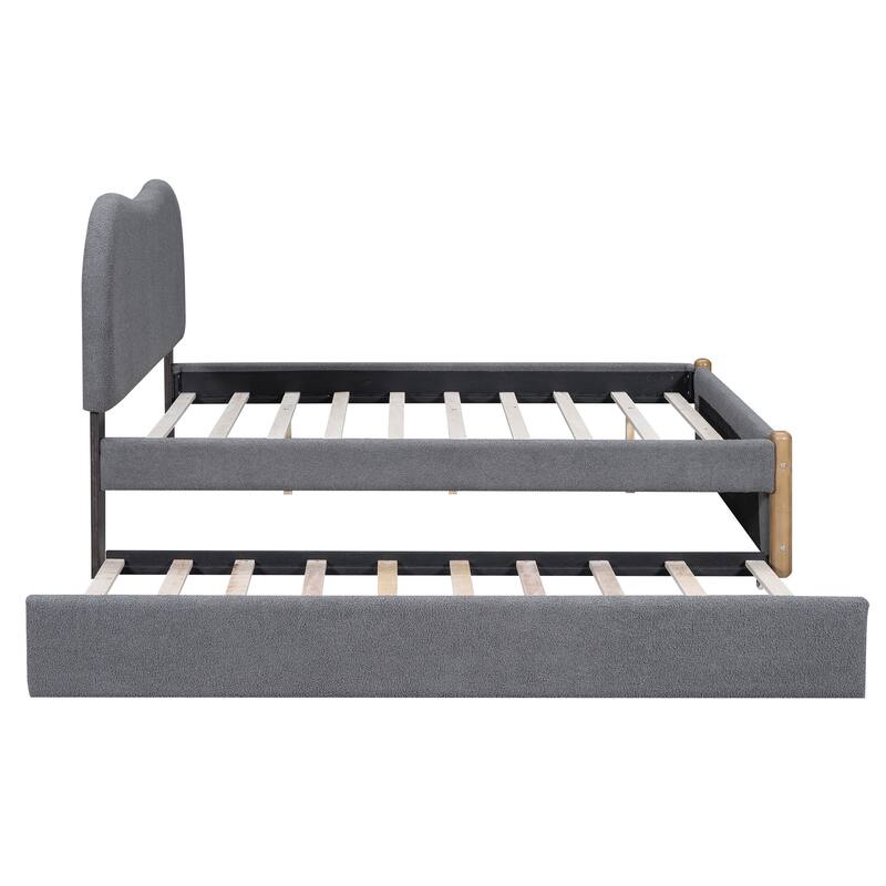 Upholstered Platform Bed with Wood Supporting Feet and Twin Size Trundle