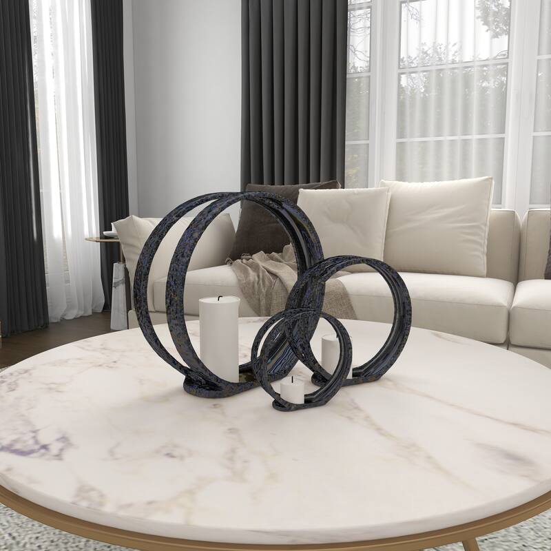 Silver Ceramic Pillar 3 Plate Candle Holder (Set of 3) - 14 x 5 x 13Round