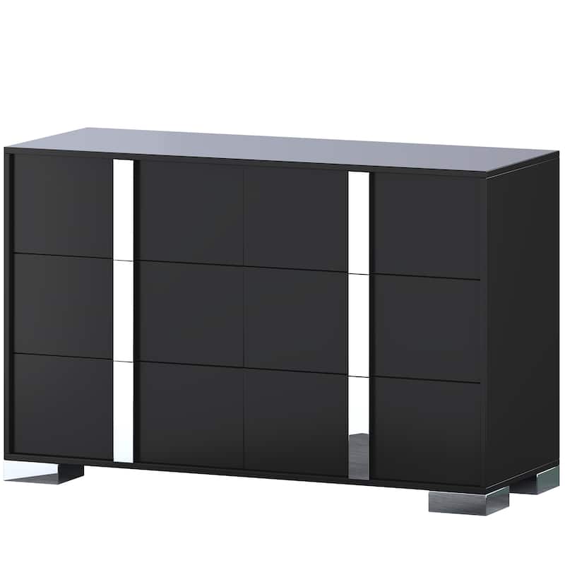 Elegant Modern Dresser With Metal Handle,Mirrored Storage Cabinet With 6 Drawers