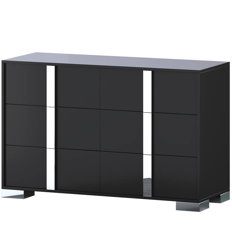 Modern Dresser with Metal Handle, Mirrored Storage Cabinet with 6 Drawers for Bedroom and Living Room