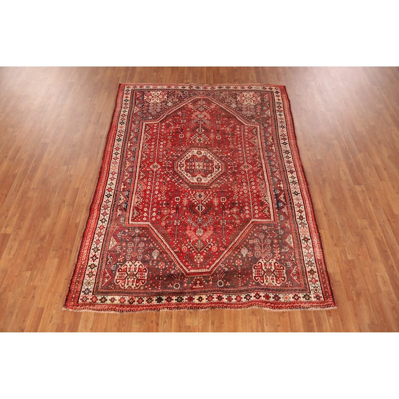 Geometric Abadeh Persian Area Vintage Rug Handmade Wool Carpet - 5'11" x 8'2"