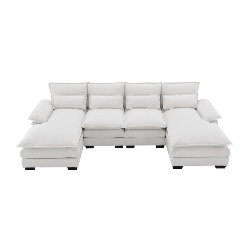 Modern U-Shaped Upholstered Sectional Sofa, Sleeper Couch with Waist Pillows