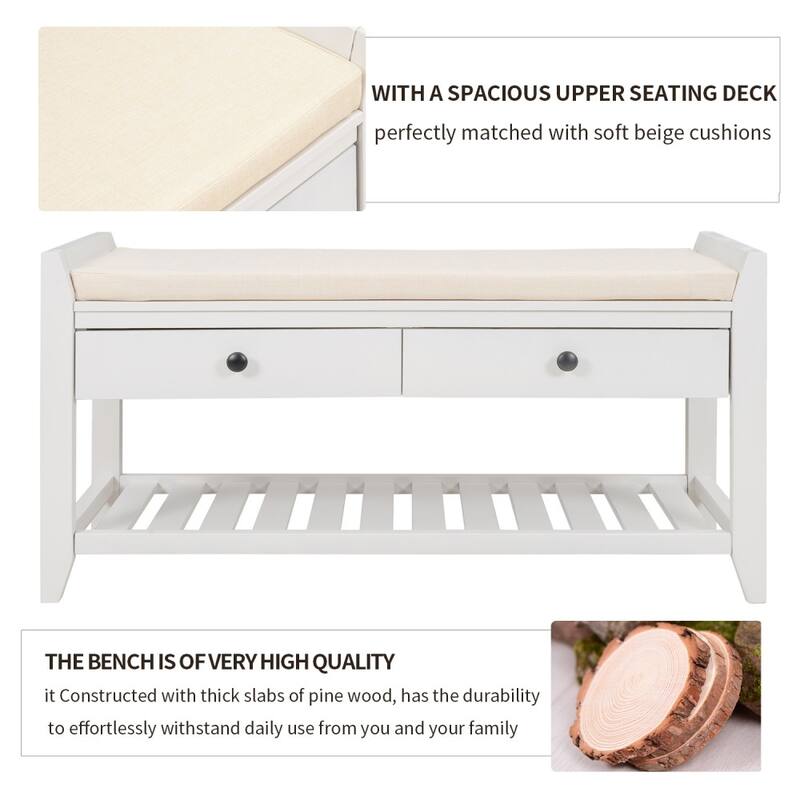 Multipurpose Entryway Storage Bench, Shoe Rack with Cushioned Seat, Drawer