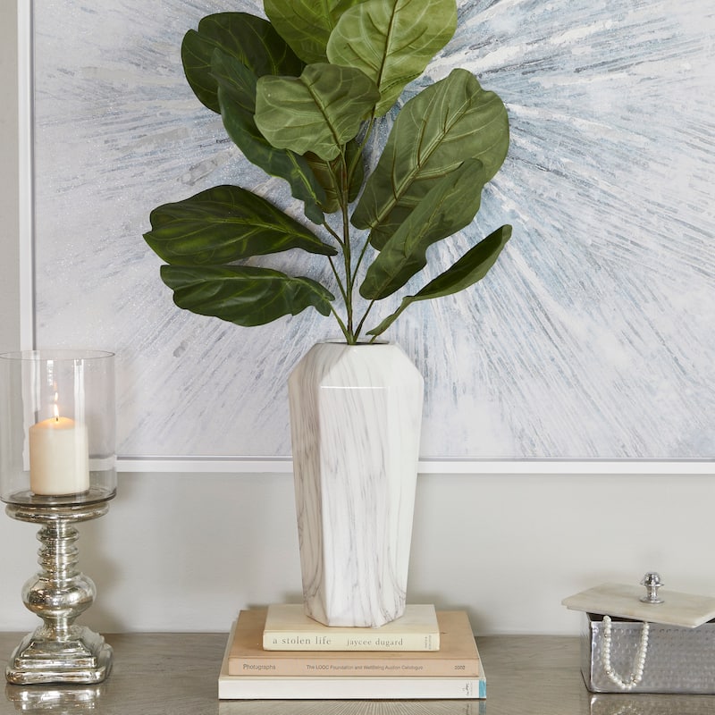 White Ceramic Faux Marble Decorative Vase - White