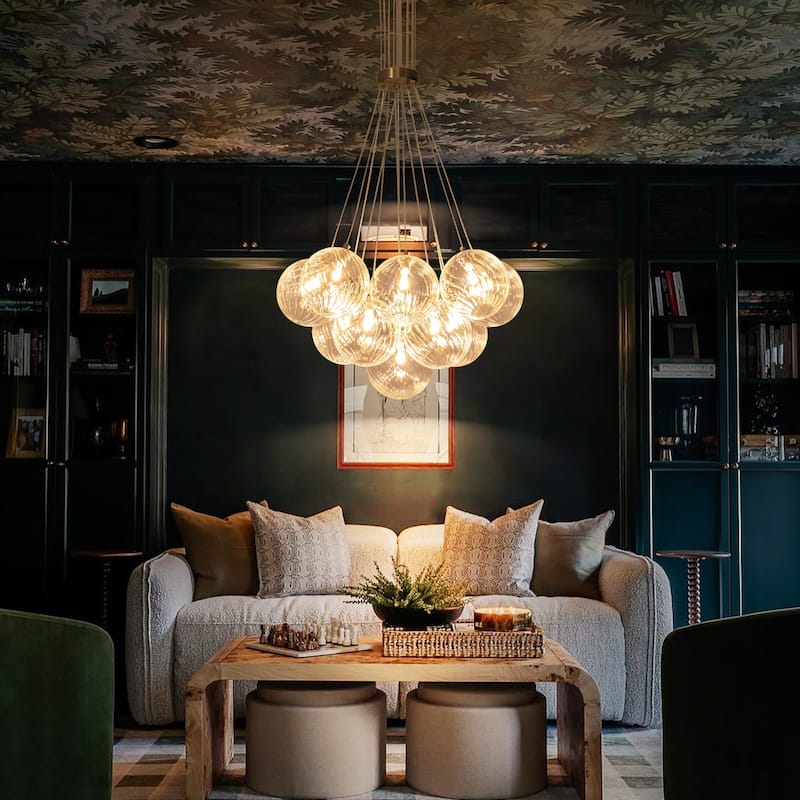 13/ 19-Light Modern Glam Gold Sputnik Cluster Swirled Glass Globe Bubble Chandelier for Dining Room