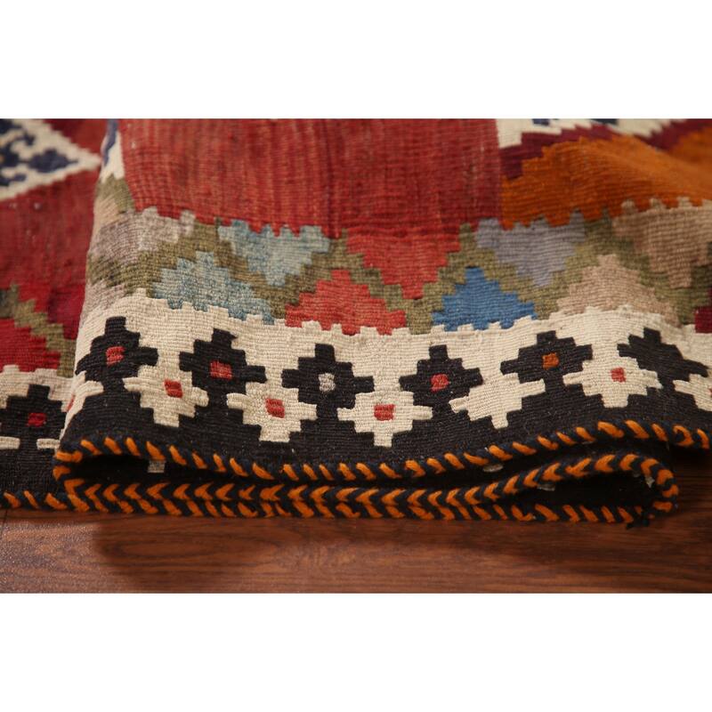 Orange Kilim Qashqai Persian Vintage Area Rug Hand-Woven Wool Carpet - 4'8" x 8'8"